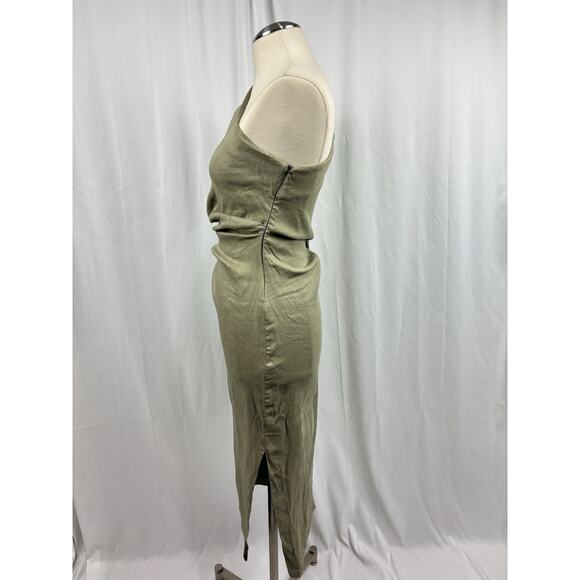 Zara Linen One Shoulder Draped Pencil Midi Dress Avant Garde Romantic Size XS - Picture 2 of 7